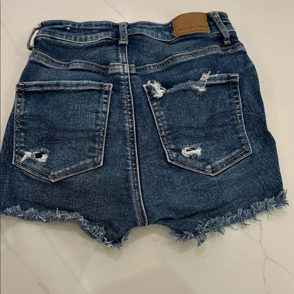 American Eagle Outfitters Dark Blue Distressed Jean Shorts - Picture 2 of 5